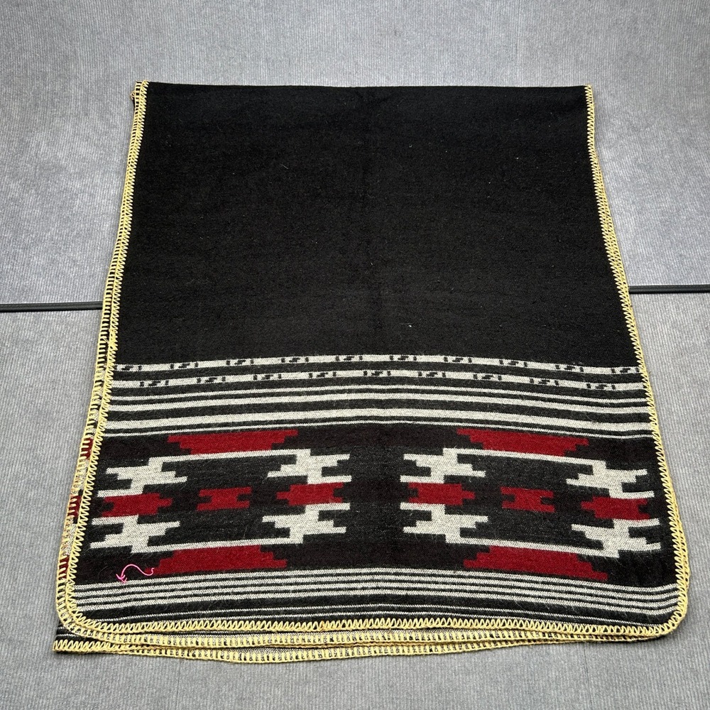 Vintage Southwestern Tribal Geometric Wool Throw Blanket Black Red White 32x28